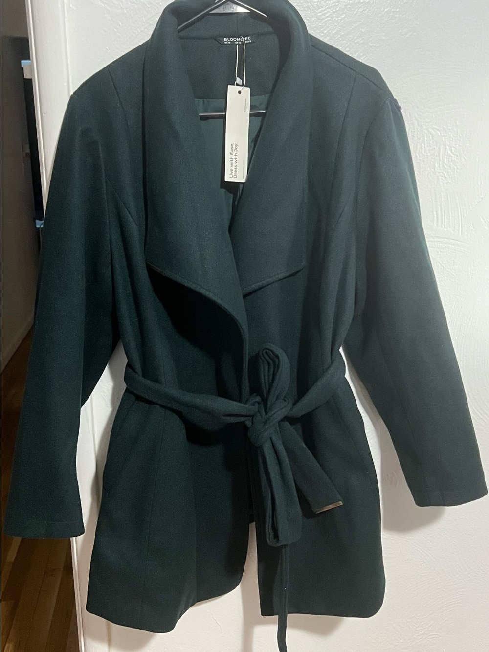 NWT BloomChic Dark Green Belted Trench Coat Size  12 - Picture 2 of 7